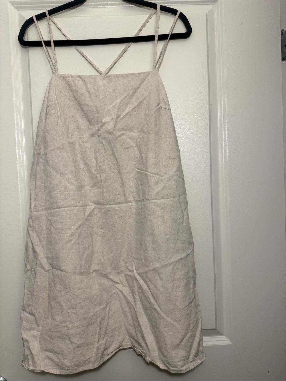 H&M Light Beige Linen Mini Dress with Double Straps
